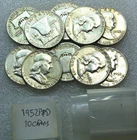 1952 P & D Franklin Silver Half Dollar Bright Half Roll 10 coins/tube #N374