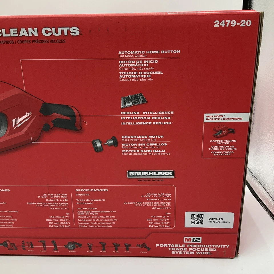 NEW Milwaukee 2479-20 M12 Brushless 1 1/4" - 2" Copper Tubing Cutter - Image 4 of 4