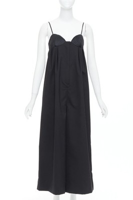 BEVZA black 100% wool Seashell bust wide leg overall jumpsuit XS