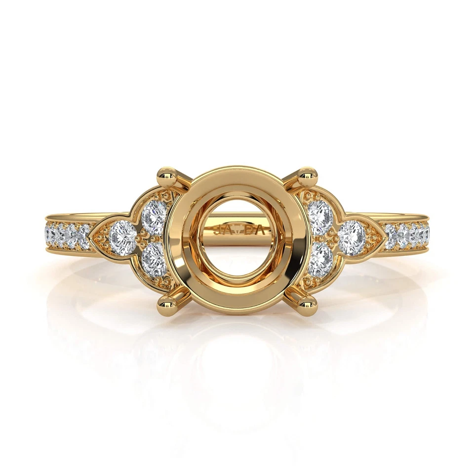 3 Stone Pave Set Semi Mount Round Diamond Engagement Ring 18k Yellow Gold 0.25Ct - Image 2 of 4