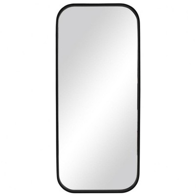 Modern Rectangular Wall Mirror in Satin Black Finish with Curved Corners Forged