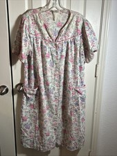 VTG/80 ADONNA House Coat Floral Snaps Pockets Missing a Snap