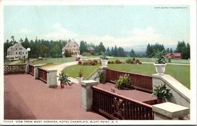 View From West Veranda Hotel Champlain Bluff Point NY Unposted Postcard D76