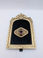 Art Deco Ornate Sash Brooch Pin W,/ Lucite Red Stone 