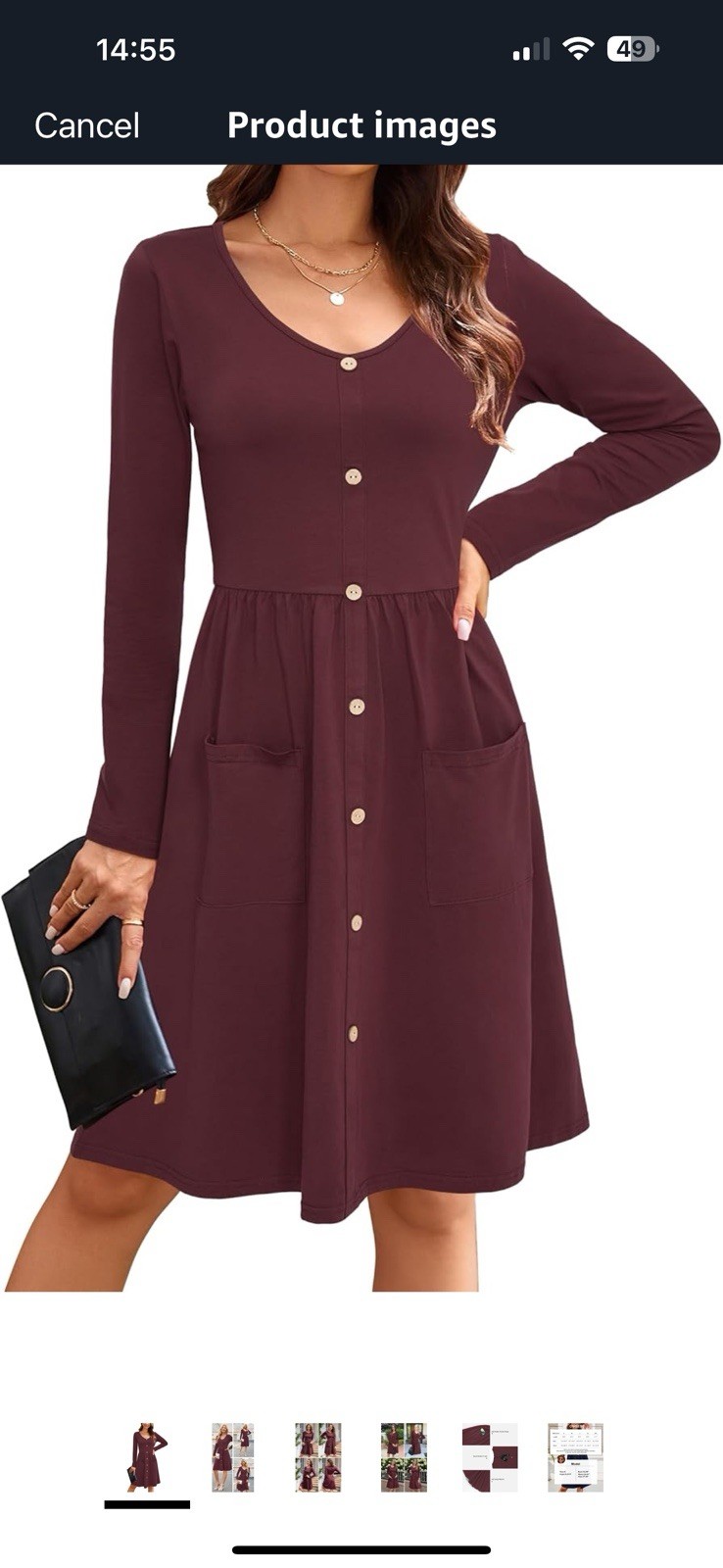 OUGES Women's Long Sleeve Burgundy V Neck Skater … - image 9