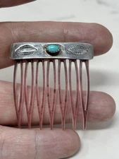 Vintage Sterling Silver And Turquoise Native American Hair Comb