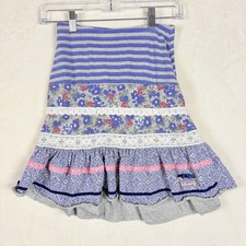 Naartjie Kids Skirt Girls XXL 8 Years Blue Stripe Floral Patchwork Ruffle Trim