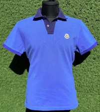 Moncler Polo Shirt Blue Logo Patch Cotton Short Sleeve Men Size XL Italy