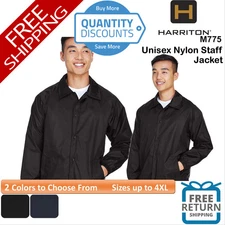 🔥 Harriton Unisex Nylon Staff Jacket pockets Snap jersey lining Up To 4XL M775