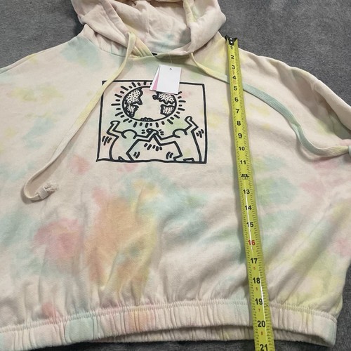 Keith Haring Sweatshirt Women's Size XL Hoodie Tie Dye World People Crop Top NEW - Picture 8 of 10