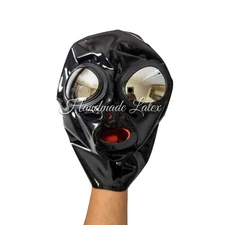 Latex Gummi mask with eye glass 15cm long nose tube red teeth back zip 0.4mm