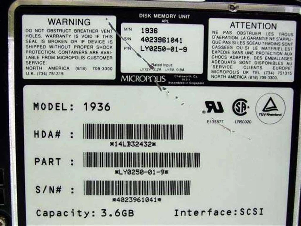 Micropolis 1936 3.6GB 5.25" FH 50-Pin SCSI-2 Fast Hard Drive - Boots to C:/ - Image 4 of 4