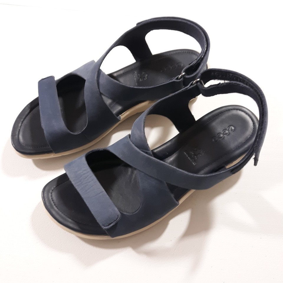 Ecco Womens Strappy Leather Sandals Blue Size 37 EU 66.5 US Wedge Mint