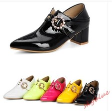 Scarpe mocassini donna pelle verniciata a punta tacco a blocco British Pump slip on