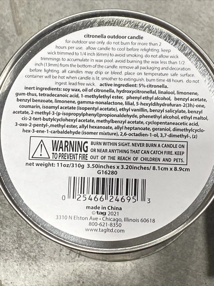 X3 tag 11oz Outdoor Candle Citronella + Coconut Blossom 100% Natural Soy Wax Tin - Image 4 of 4
