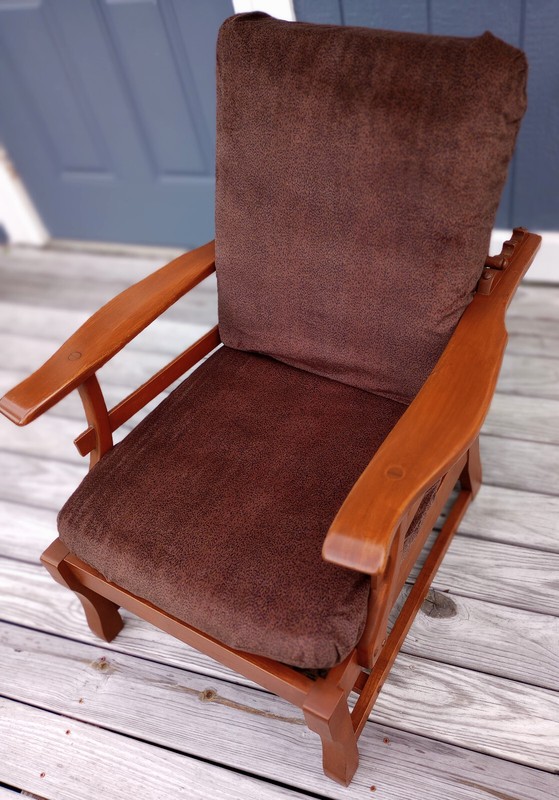 ANTIQUE MORRIS WOOD CHAIR ADJUSTABLE 3 POSITION RECLINER COVERED CUSHIONS *READ*