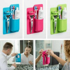 Toothbrush Holder Organizer Mirror Self Mount Silicone Home Bathroom Razor