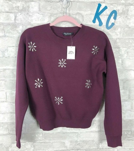NEW NWT MISS SELFRIDGE EMBELLISHED JEWEL BURGUNDY SWEATER US 4 UK 8 EUR 36