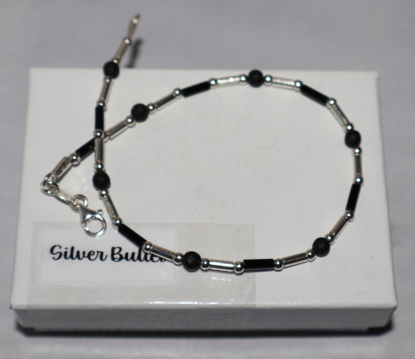 Silpada Sterling Silver HTF Vintage Petite Black Beaded Anklet Bracelet A1480