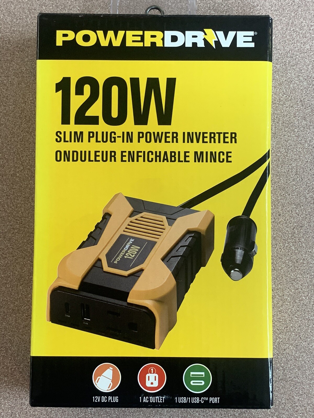 PowerDrive 120 Watt Slim PlugIn Inverter with 1 AC and 2 USB Ports