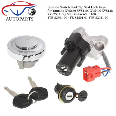 For Yamaha V-STAR 650 1100 1999-2016 Ignition Switch Fuel Cap Seat Lock Keys