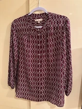 BANANA REPUBLIC 100% Silk Button Down Blouse Maroon Chain Link Size Small