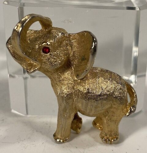 Republikanische Partei Goldfarbe Metall Elefant mit Kunstrubin Dekoration 1950-60er - Bild 1 von 9