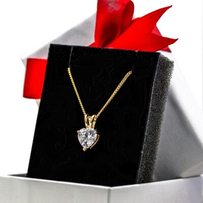 Solitaire forme coeur en faux diamant plaqué or avec/sans chaine