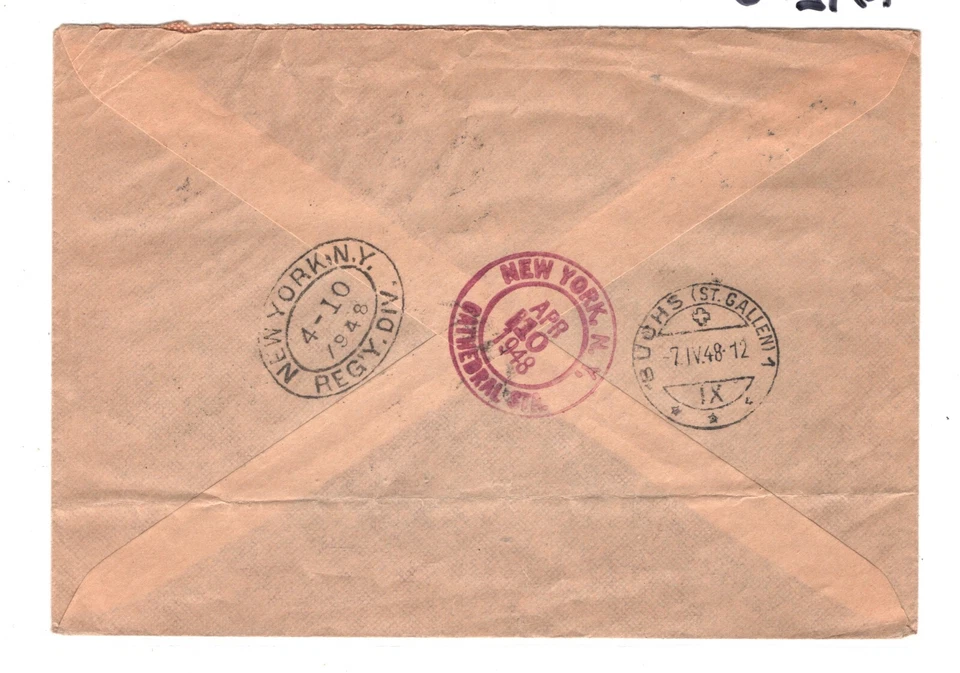 LIECHTENSTEIN 1948 FDC Air 5f *Wilbur Wright* HIGH VALUE Mauren Reg'd USA KA256 - Image 4 of 4