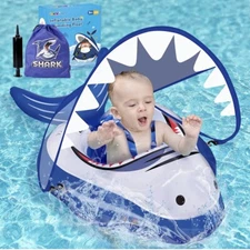Infant Pool Float Shark Canopy SPF50 Sun Protection Safety Bottom Anti-Flip Tail
