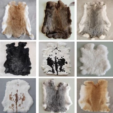 10XNATURAL SPOTTED Tanned White RABBIT SKIN Hide Fur Pelt Craft Skins Bunny BULK