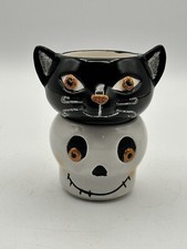 Hallmark Halloween Ceramic Black Cat And Skul...