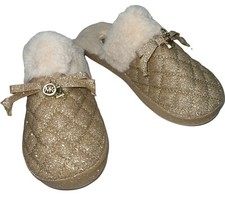 Michael Kors Slippers MK Carter Glitter Sparkle Faux Fur Women's Slip-On NEW
