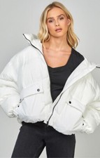 SikSilk Womens White Oversized  Padded Coat UK12 Medium