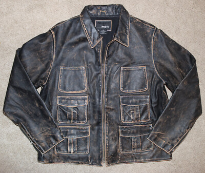 Buckle BKE 67 Heavy Leather Biker Jacket Moto Cafe Racer BKE67 Distressed XL