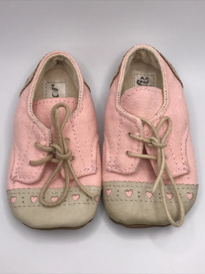 Vintage 80s Ajalor Baby Toddler Girl Pink Handmade Canvas Leather Shoes Pink - Image 2 of 4