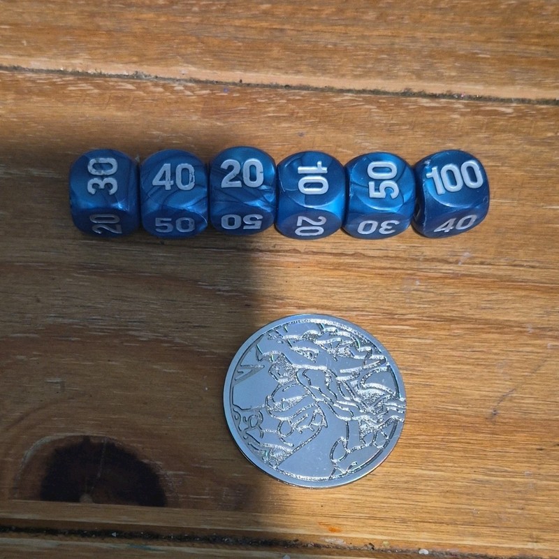 Pokémon TCG D6 CCG Dice Set 6 Blue Marbled Numbered w/ Mega Charizard X EX Coin