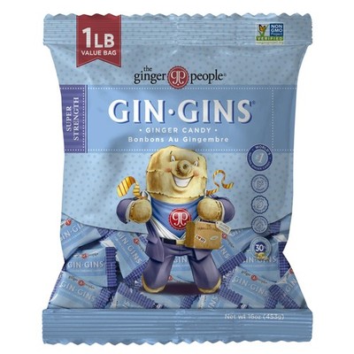 GIN GINS Super Strength   Natural Ginger Candy by The 1lb (Pack of 1), Blue 