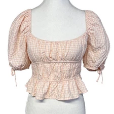 Elodie Checkered Mocked Cropped Milkmaid Top - Size Medium