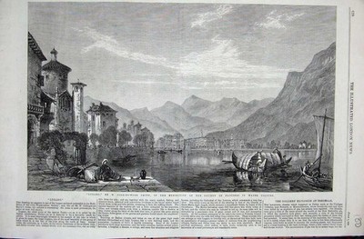 Antiker Druck Ref.980 Ansicht Lugano Kanton Tessin Italien 1865 Tessin Gebirge