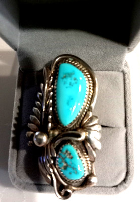 David K Lister Navajo Iconic Vintage Turquoise Sterling Silver Ring Size 7