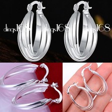 Designer Inspired 925 Sterling Silver 3-Layer U-shaped 1.12" Hoop Earrings B907