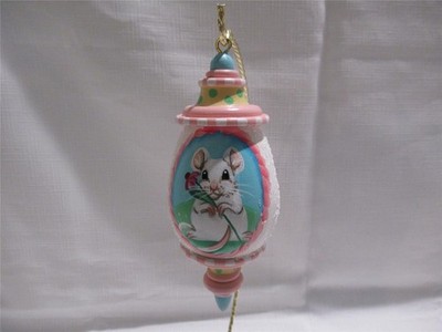 Carolee Clark Hand Painted Wooden Easter Ornament  Mouse - Beautiful!