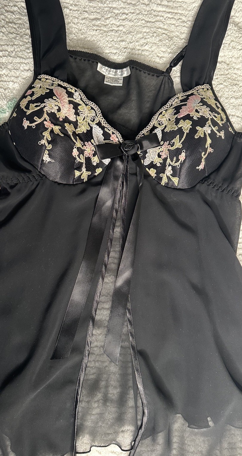 Seductive Wear Cinema Etoile Black Sheer Floral Baby Doll Whimsy Goth XL