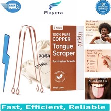 100 Pure Copper Tongue Scraper Set for Fresh Breath - Travel Pouches Included