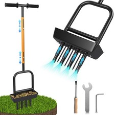 2-in-1 Manual Lawn Aerator Tool with Soil Core Storage Tray - 41.3" Heavy Dut...
