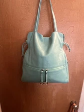 ili New York Leather Shoulder Bag Purse Turquoise Handbag Bucket  Drawstring
