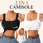 Women Built in Bra Padded Cami Vest 2 in 1 Camisole Tops With Shelf Tank T Shirt