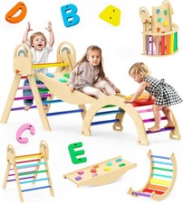 Pikler Triangle Set, 9-in-1 Montessori Climbing Toy for Toddlers, Rainbow
