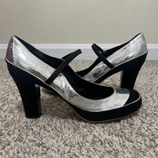 Marc Jacobs Metallic Silver and Black Mary Jane Heels Size 41 US 11 Whimsy Fairy